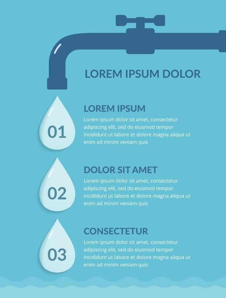 Infographic template with tap and three water drops vector