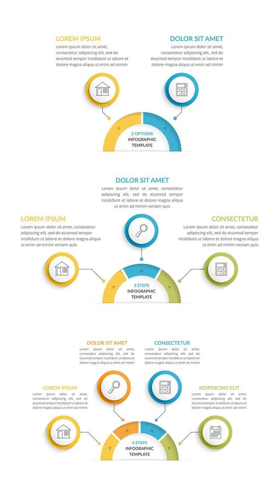 Infographic templates with 2, 3 and 4 steps or options vector