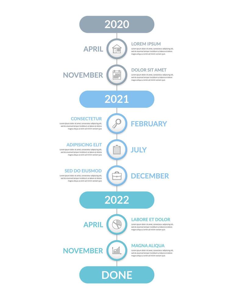 Vertical timeline infographics with place for years and months vector