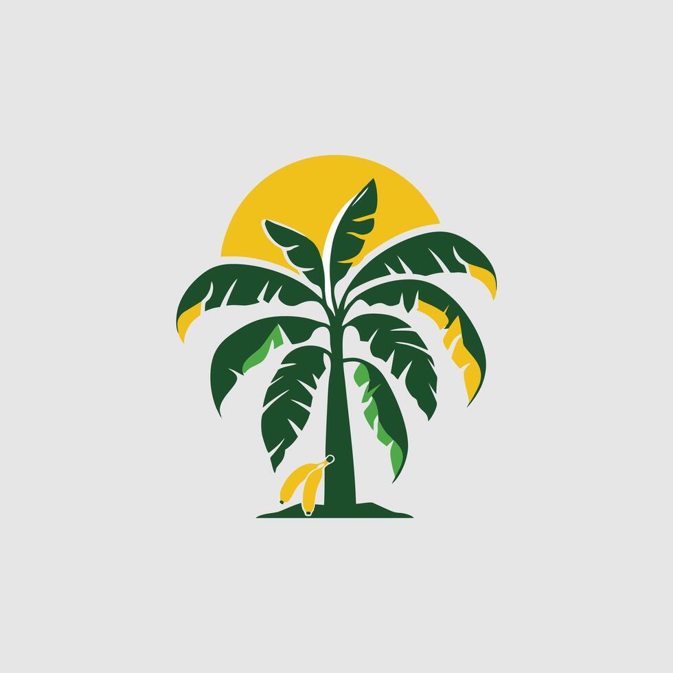 Banana tree icon. Gray background with green. vector