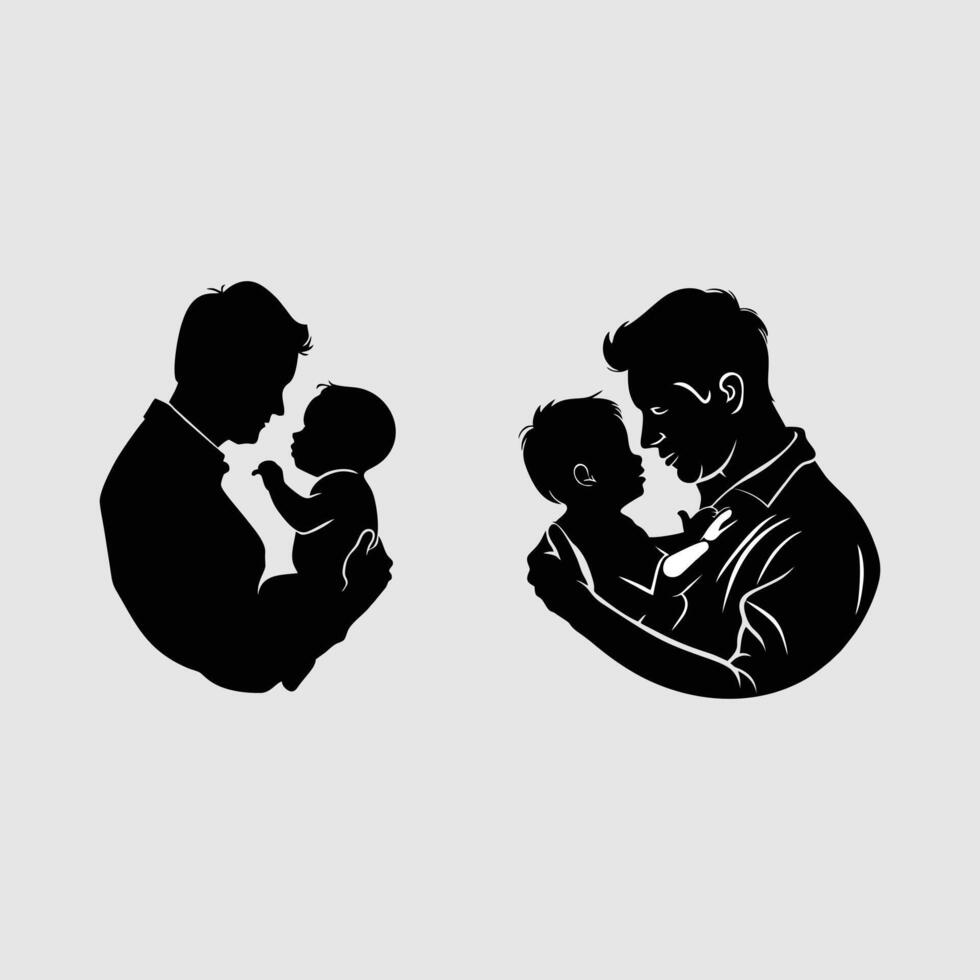 Father and baby silhouette isolated on grey background vector