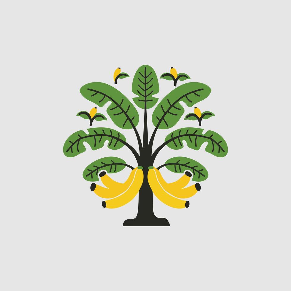 Banana tree icon. Gray background with green. vector
