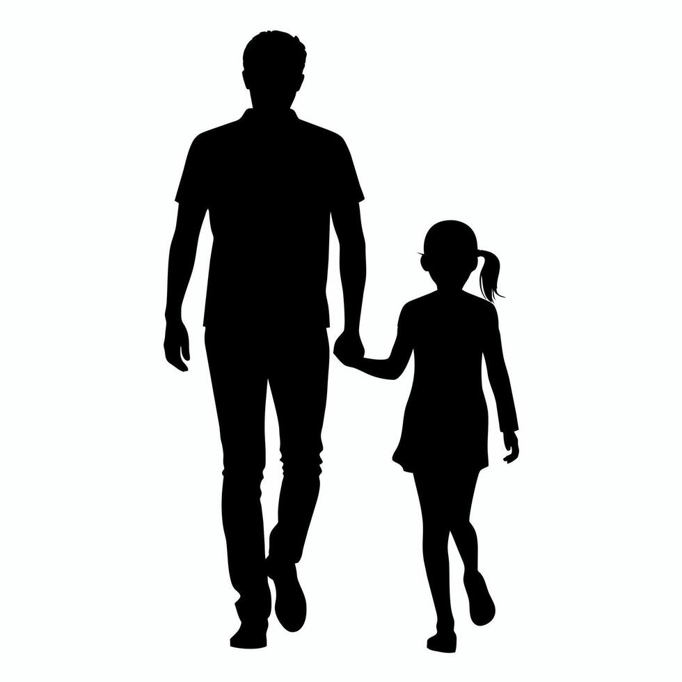 young adult sibling walking with hands held, viewed from the back in black silhouette vector