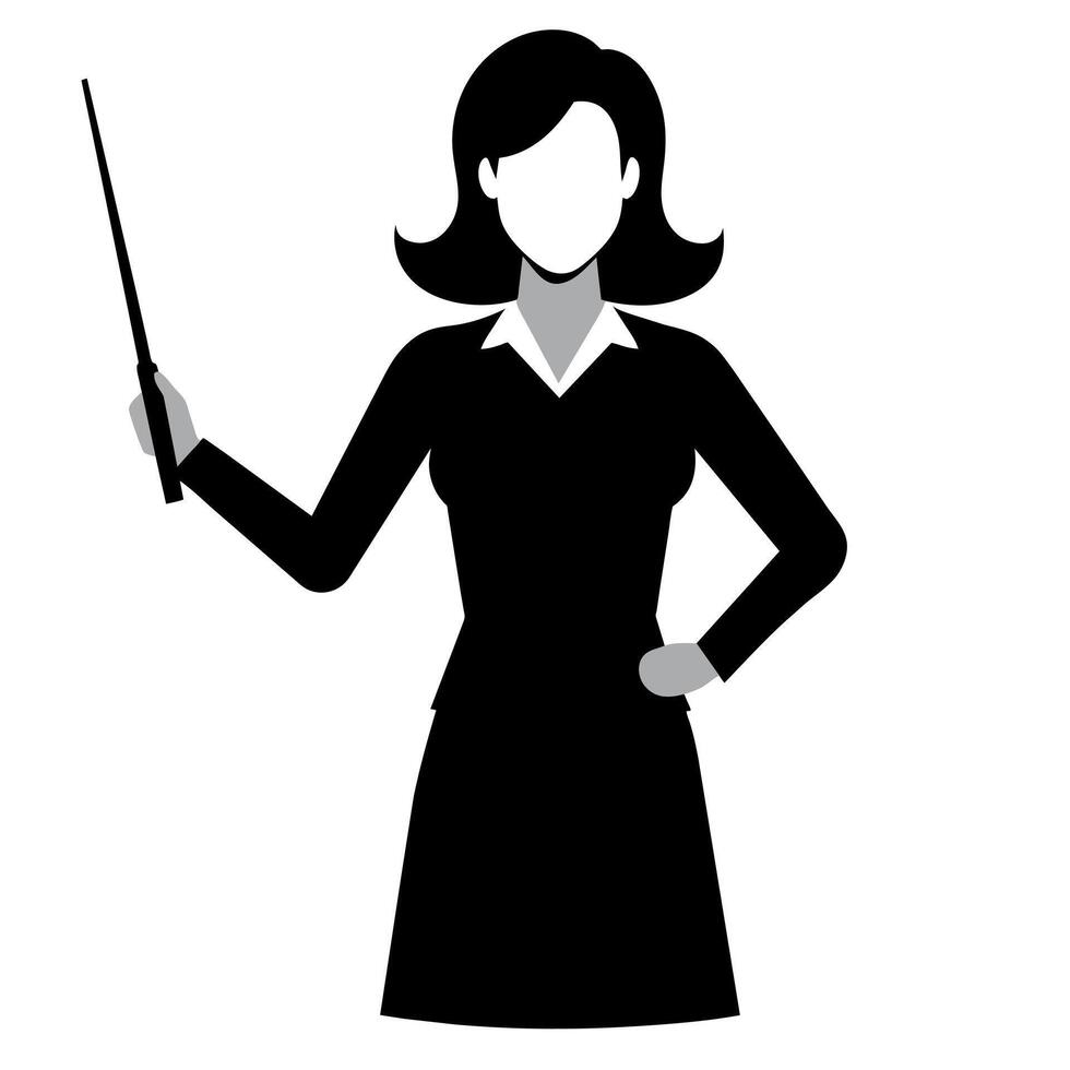 a teacher with a pointer to the lecture, young woman silhouette vector