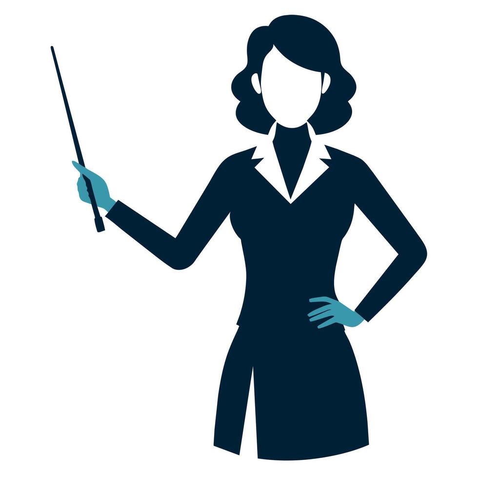 a teacher with a pointer to the lecture, young woman silhouette vector