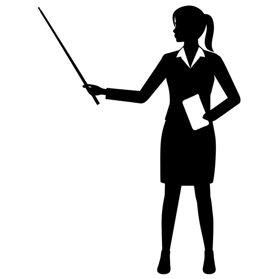 a teacher with a pointer to the lecture, young woman silhouette vector