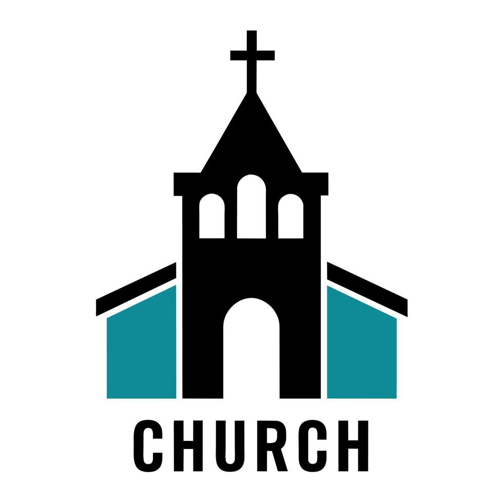 church logo flat style illustration, isolated white background vector