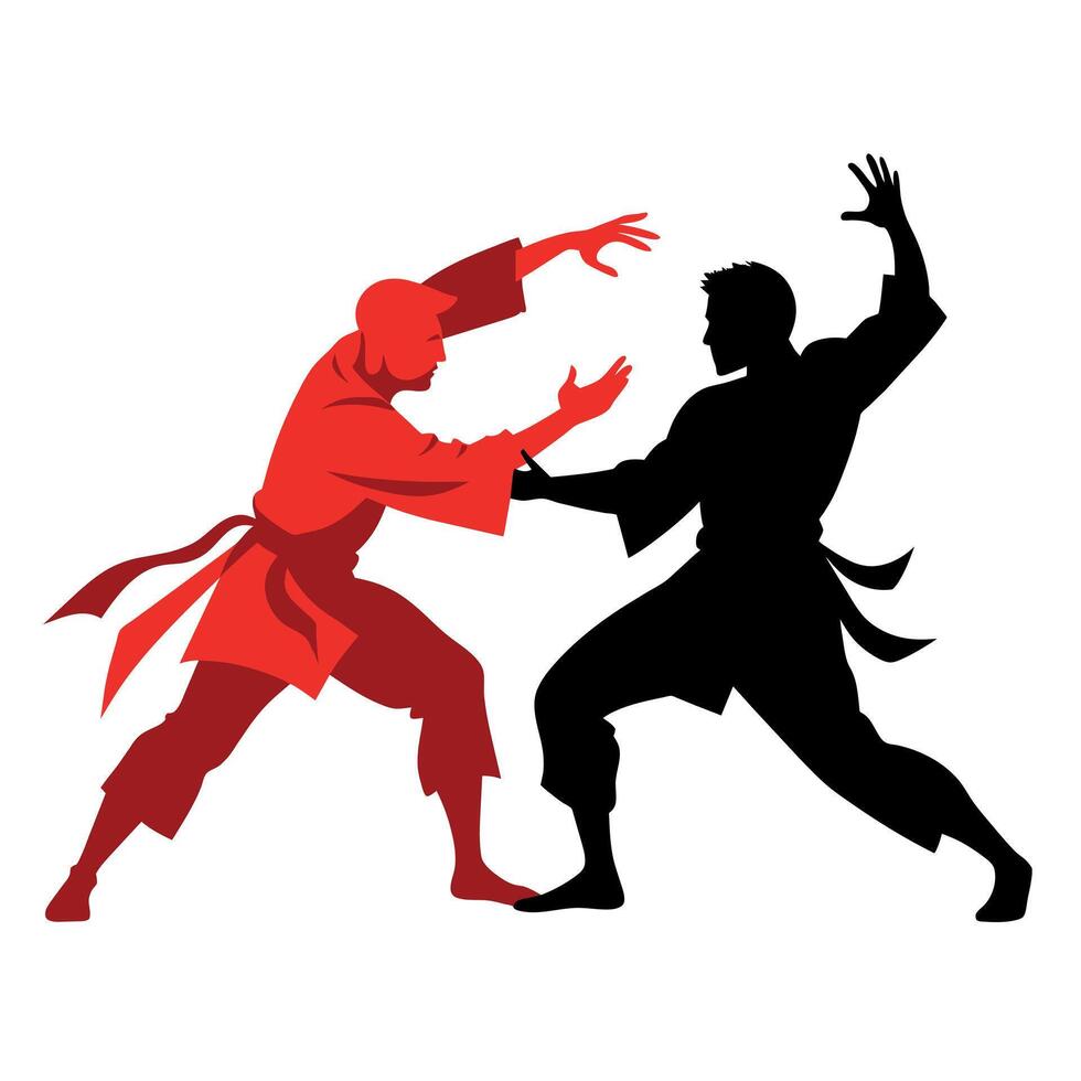 two karate engaged in a fierce battle in shilhouette isolated white background vector