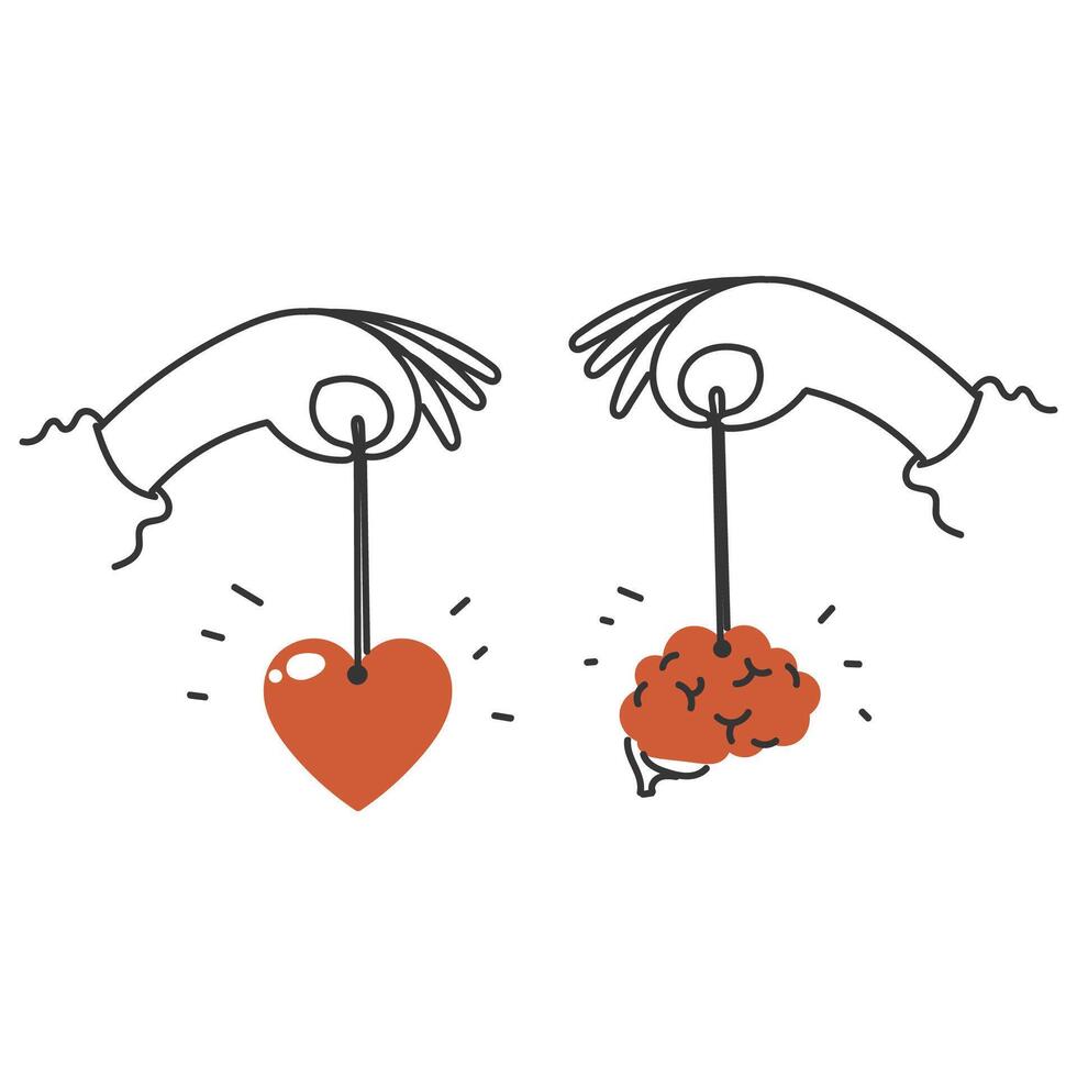 hand drawn doodle love and brain balance illustration vector