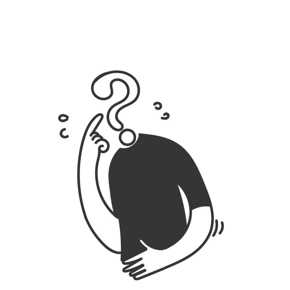 hand drawn doodle person with question mark head illustration vector