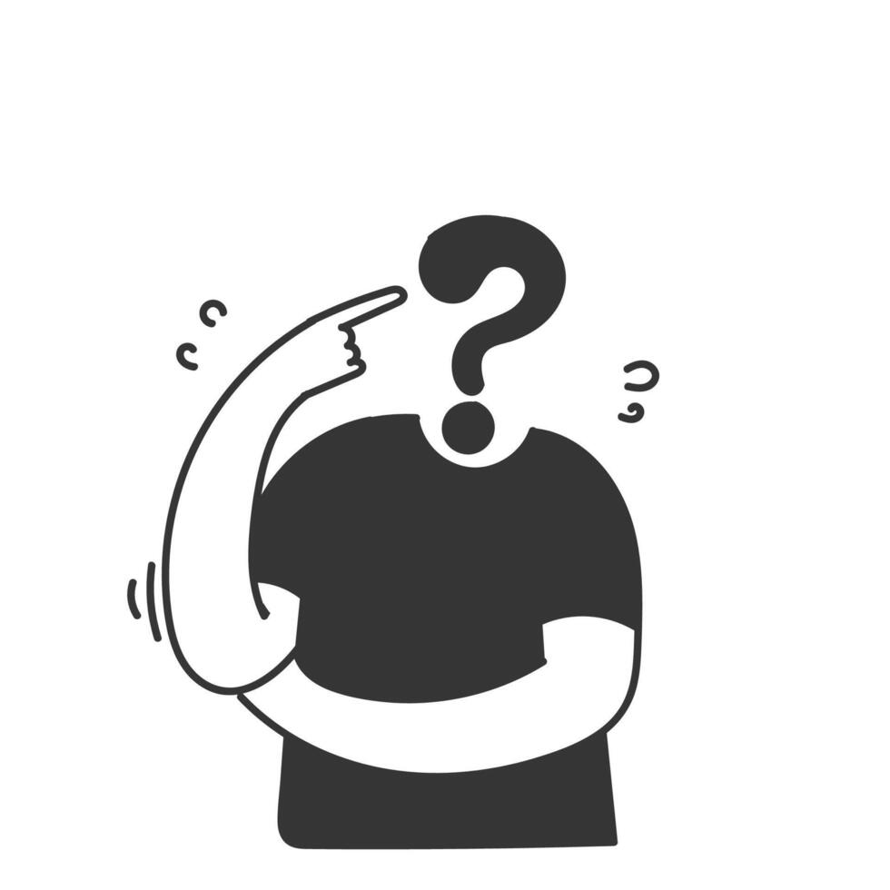 hand drawn doodle person with question mark head illustration vector