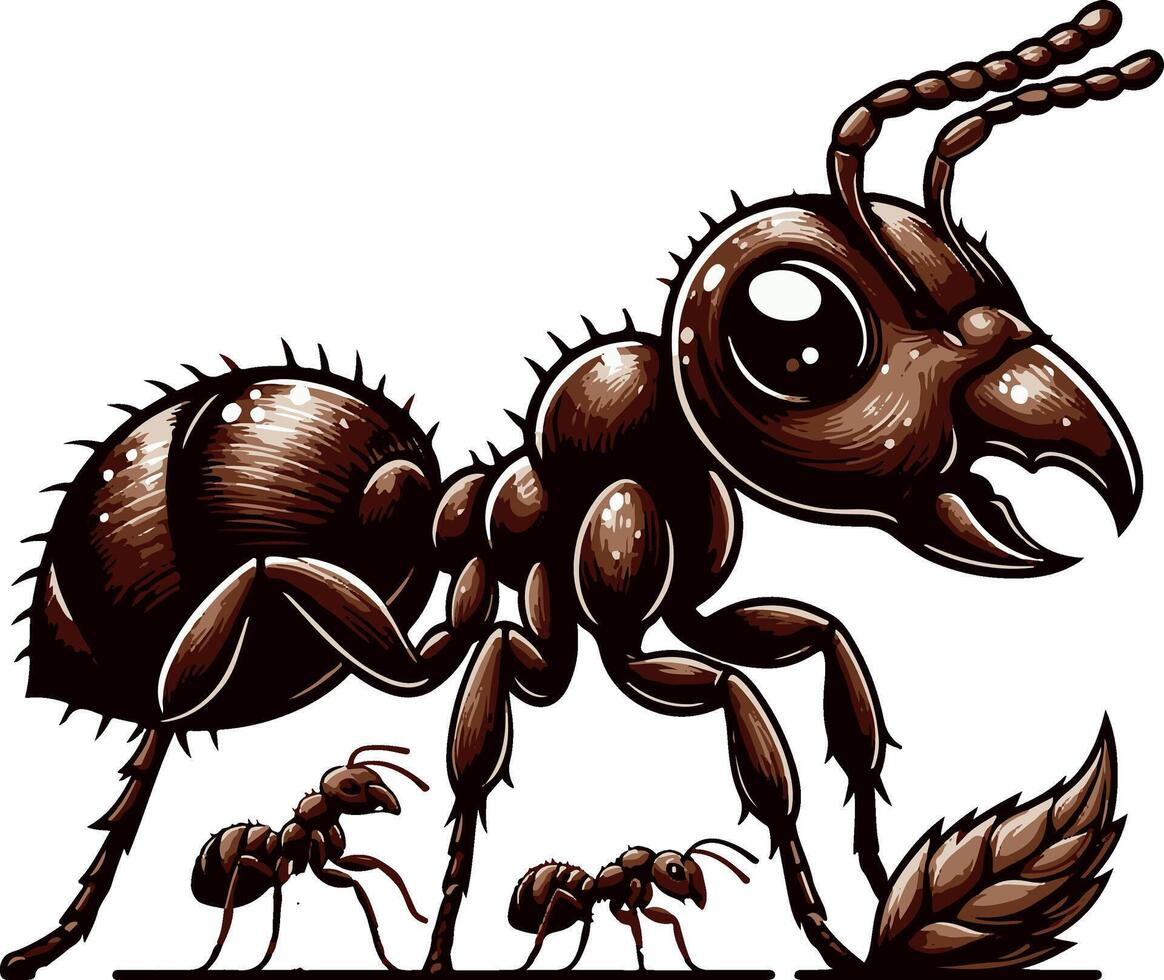 Ant silhouette and illustration with a white background. vector