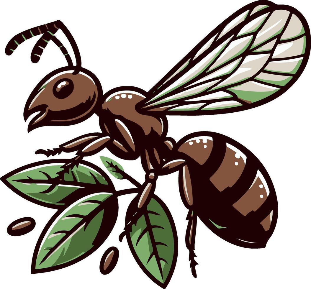 Ant silhouette and illustration with a white background. vector