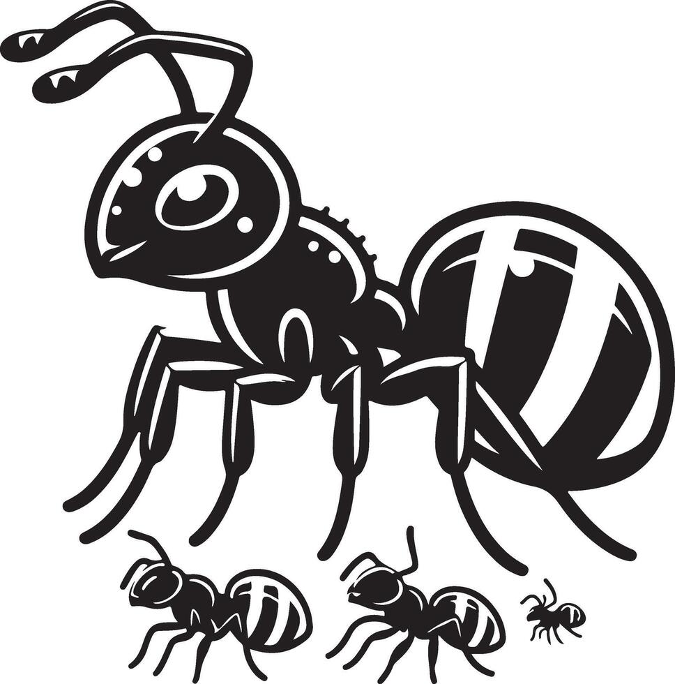 Ant silhouette and illustration with a white background. vector