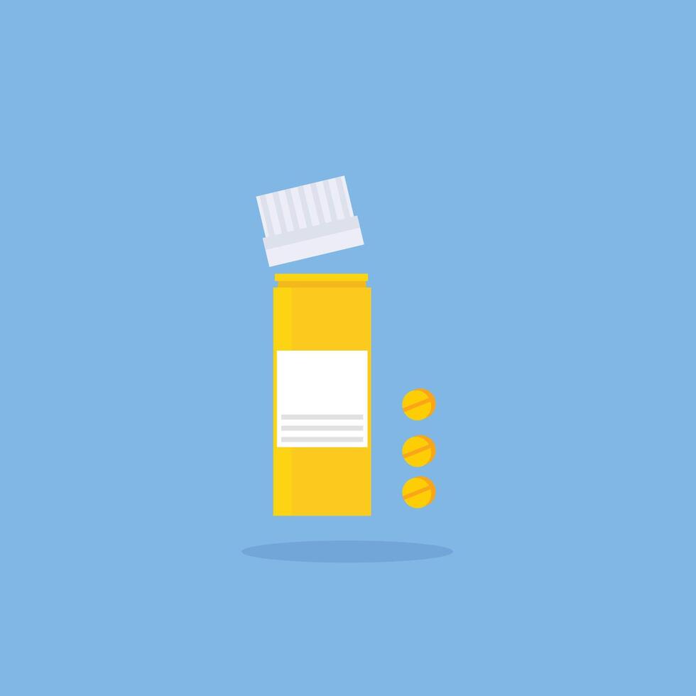 medical drugs and vitamins plastic bottles with pills, simple medicine for health and fitness vector