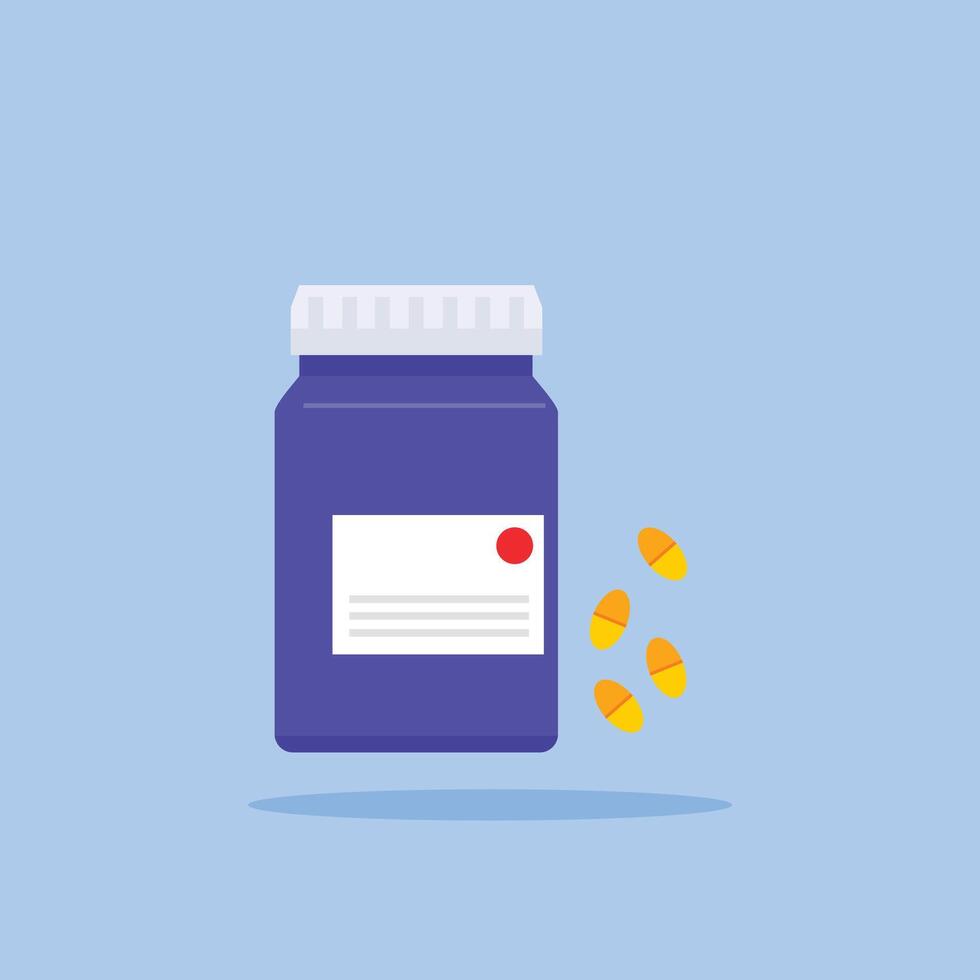 medical drugs and vitamins plastic bottles with pills, simple medicine for health and fitness vector