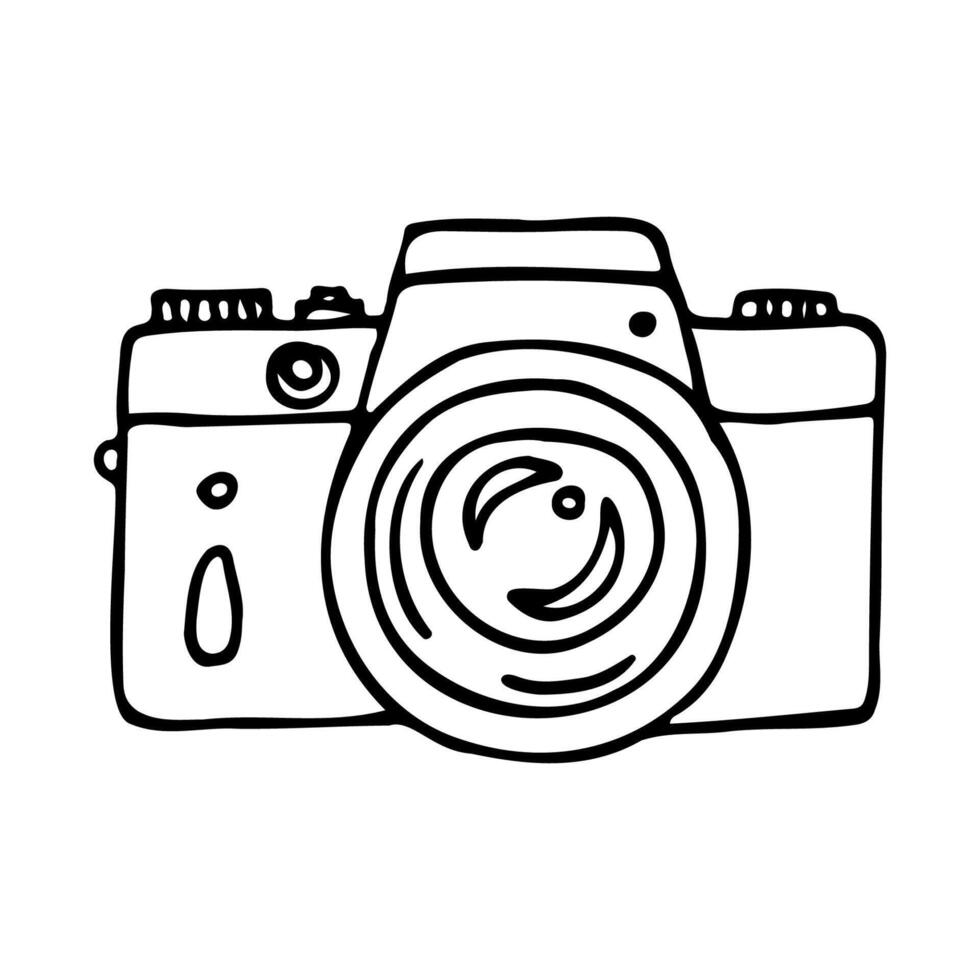 detailed DSLR camera drawing - hand drawn point and shoot camera doodle vector