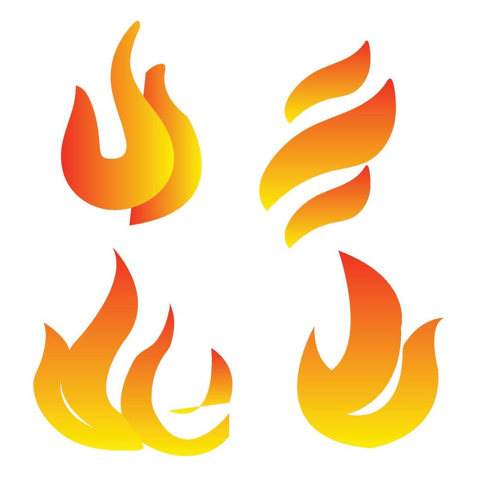 Fire flames, set Logo, inspiration burning inferno igniting icon isolated vector