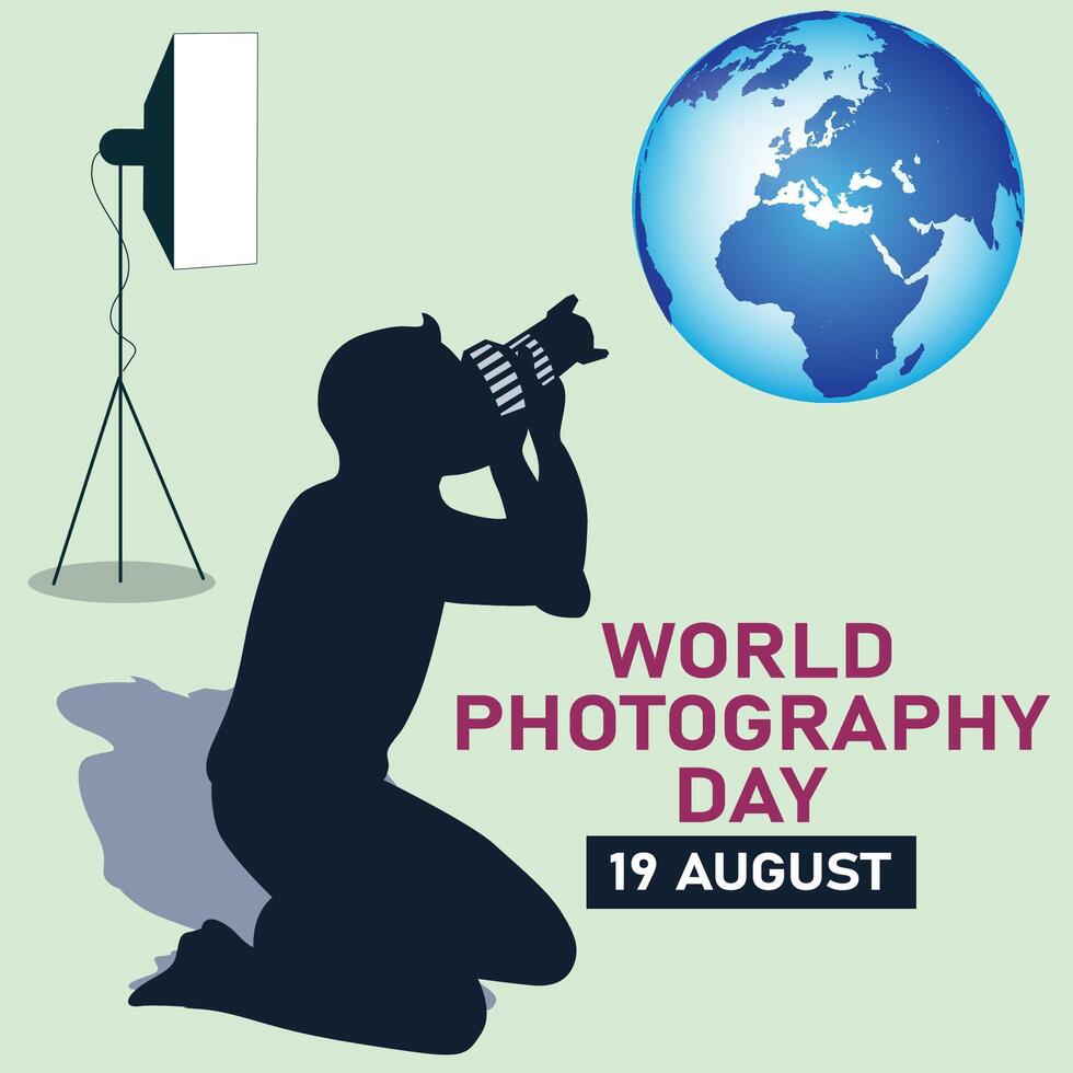 August 19 World photography day, man with camera . vector