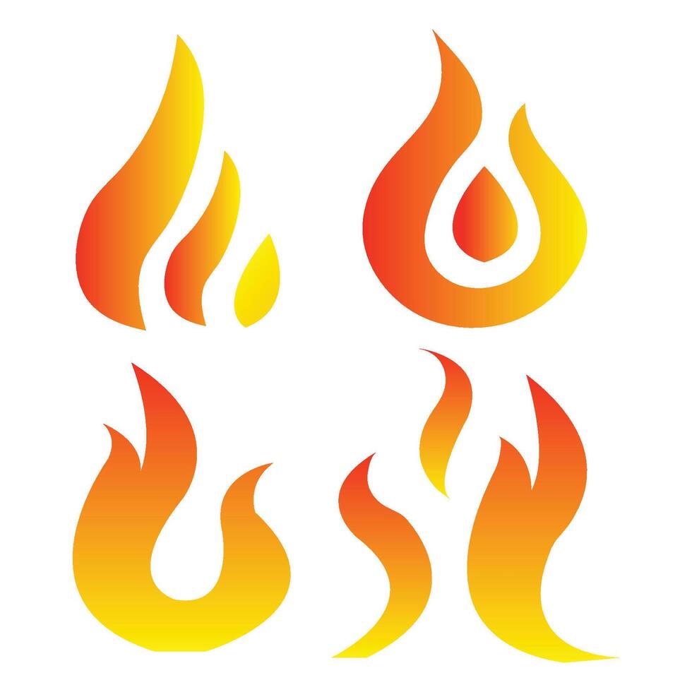 Fire flames, set Logo design inspiration burning inferno igniting icon isolated vector