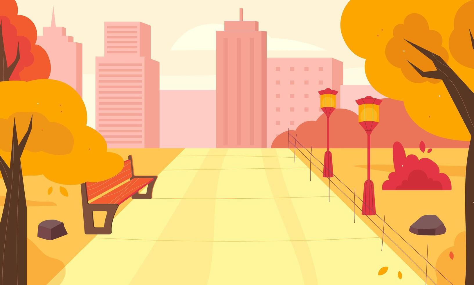 Panorama of autumn city park. Trees, buildings, cityscape. Hello autumn vector