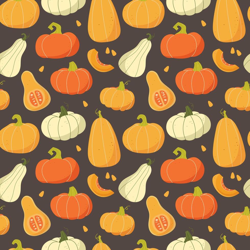 Pumpkin background. Autumn vegetables seamless pattern vector