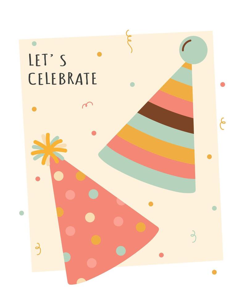 Birthday greeting card with party hats vector