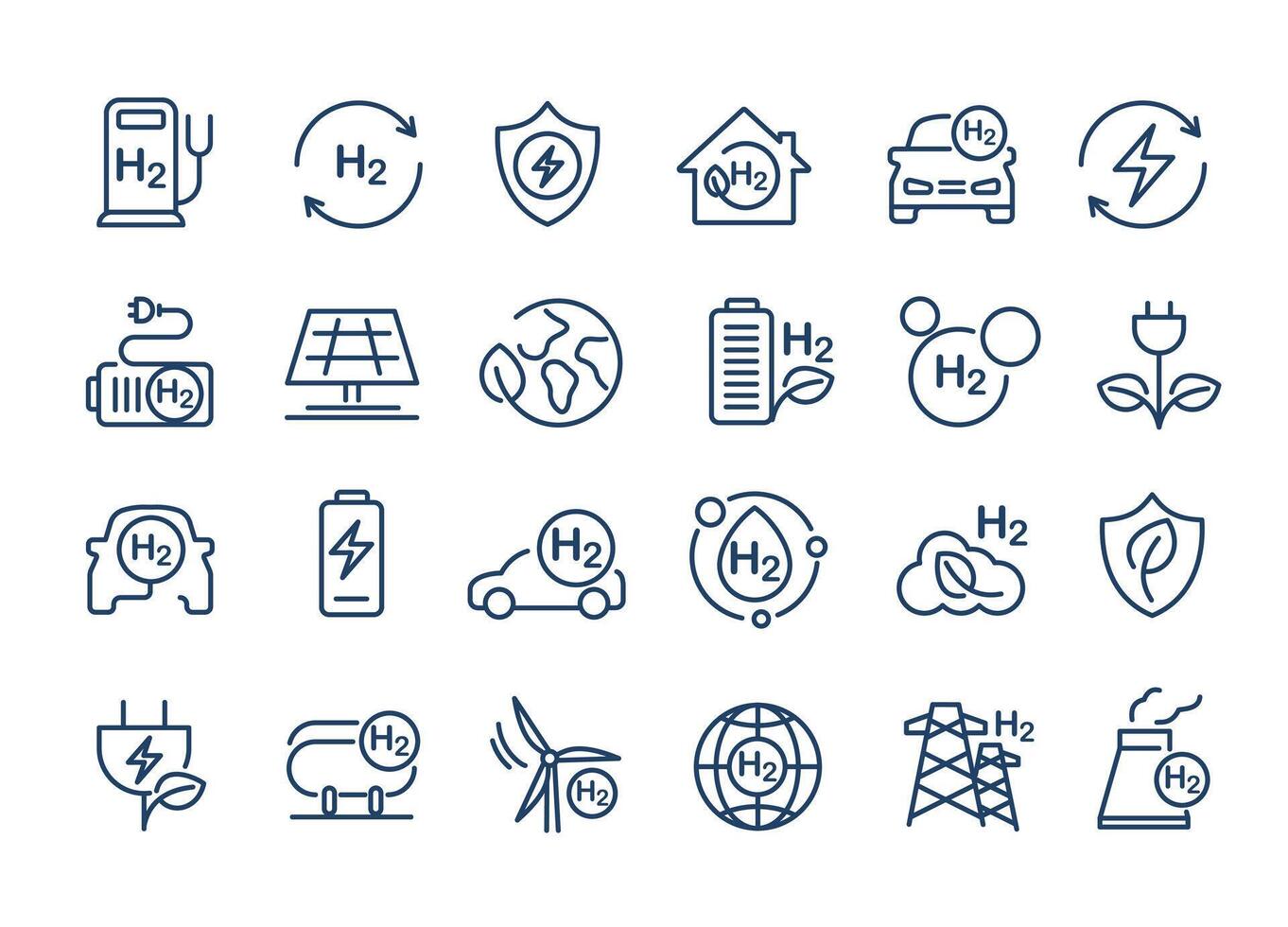 H2 icons, H2 symbol. green hydrogen production. renewable energy source. ecological energy and alternative energy in the future. global warming, chemistry sign. desig vector