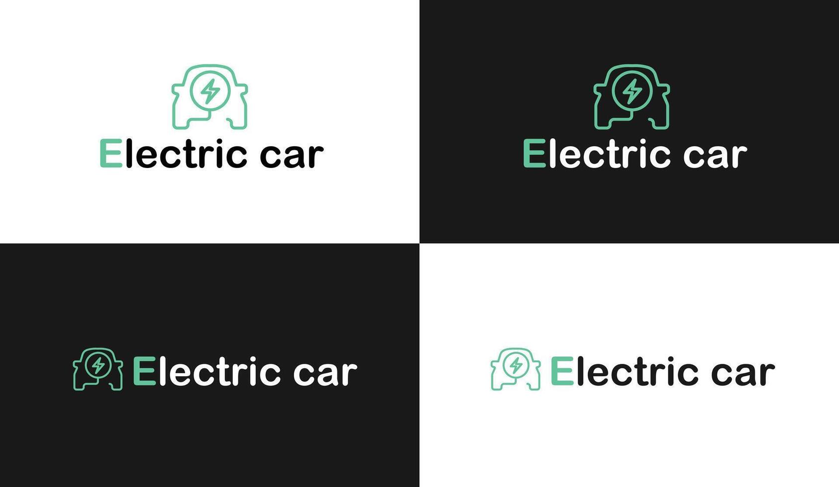 Electric car logo with charging stations by sketch in concept of green. renewable energy and eco power produced from sustainable source. EV plugin station. technology electric car. design. vector