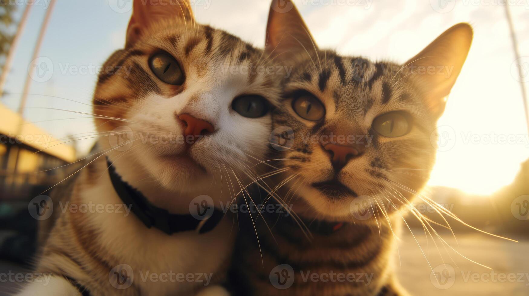 Two cute funny cats take a selfie. Neural network photo