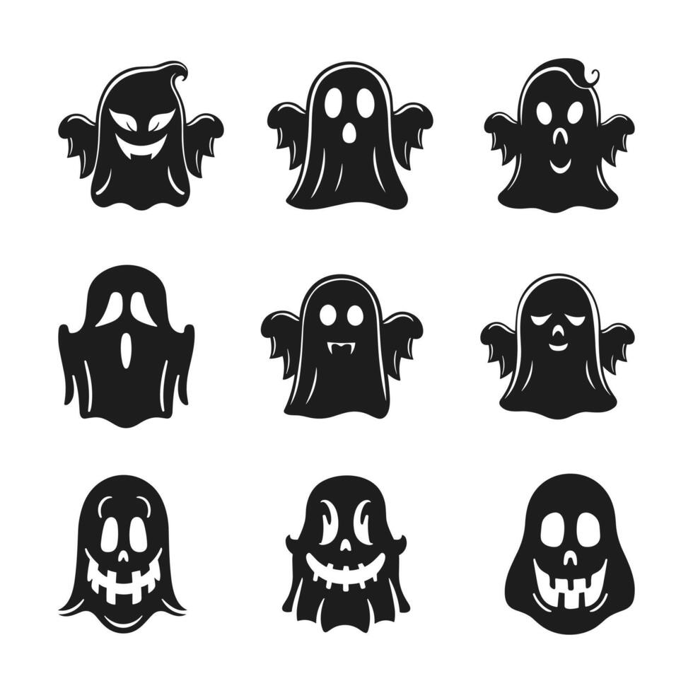 A set of halloween ghosts silhouette vector