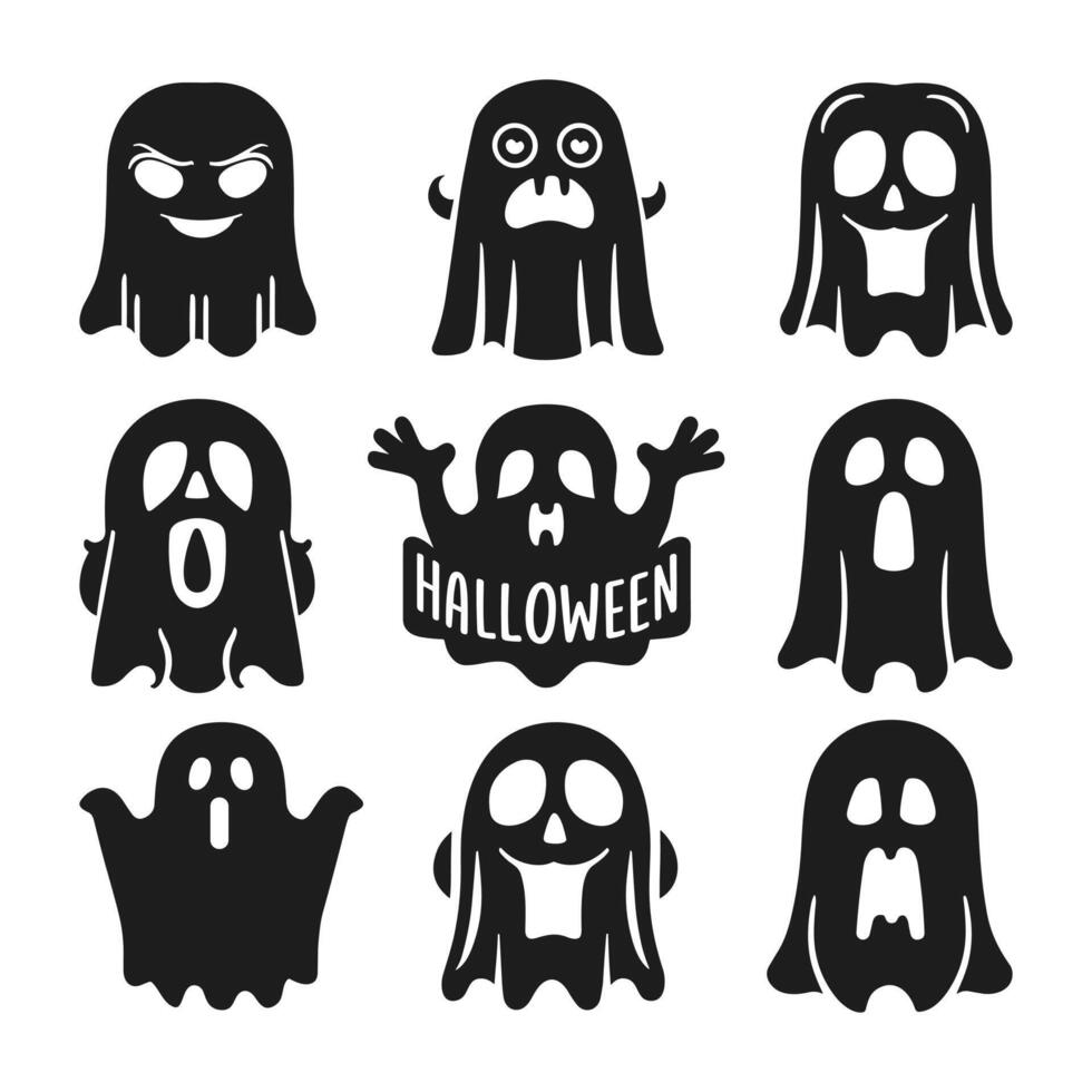 A set of halloween ghosts silhouette vector