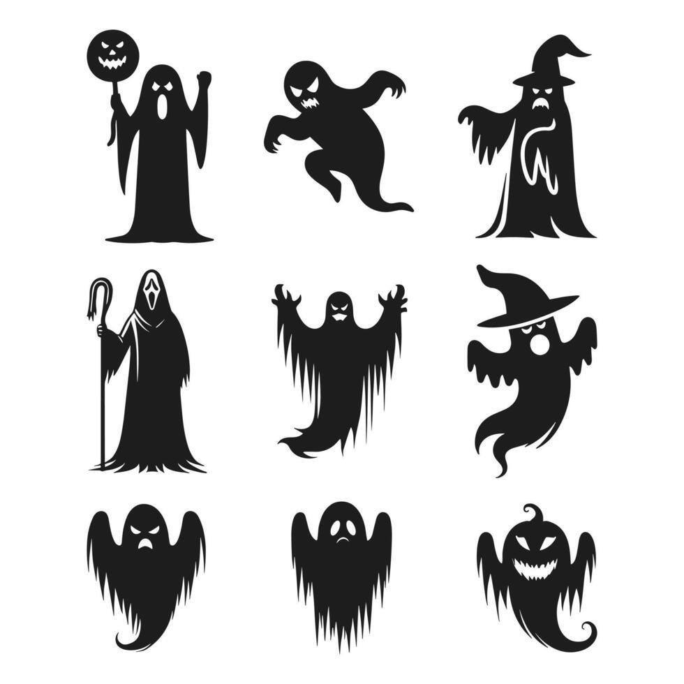 A set of halloween ghosts silhouette vector