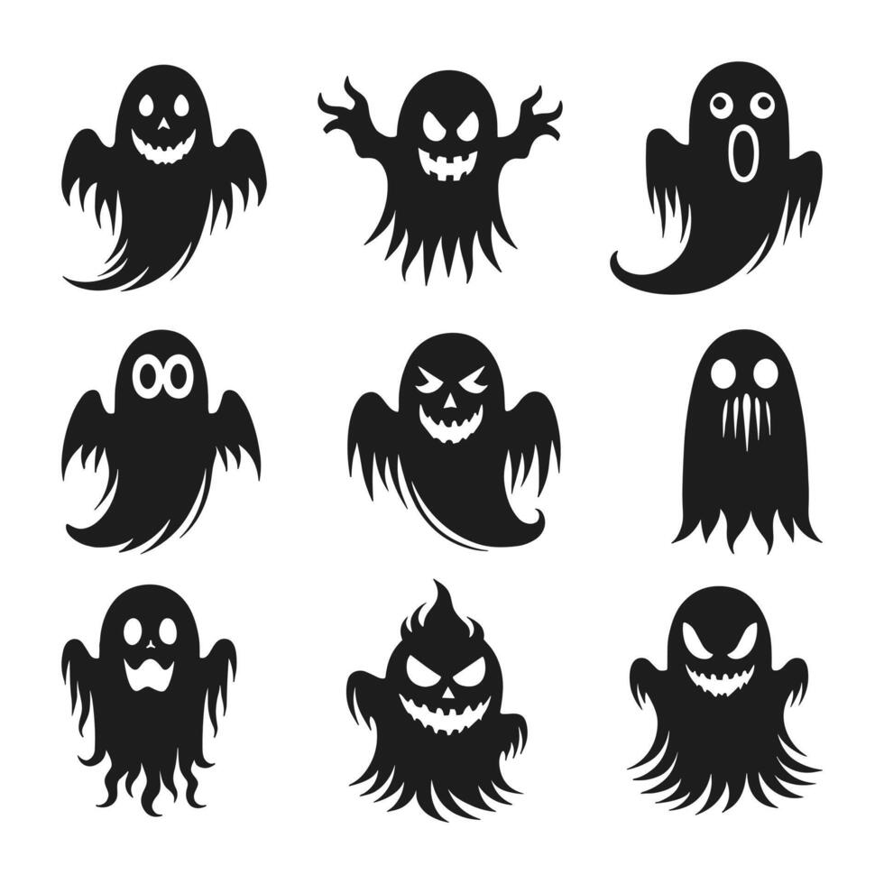 A set of halloween ghosts silhouette vector
