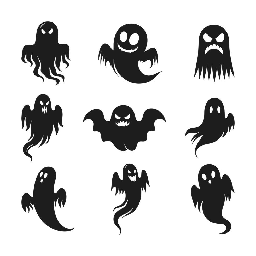 A set of halloween ghosts silhouette vector