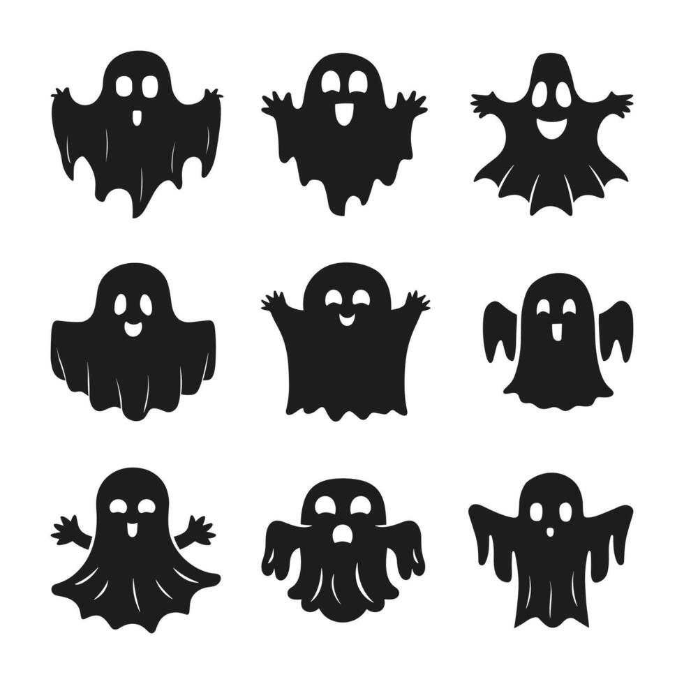A set of halloween ghosts silhouette vector