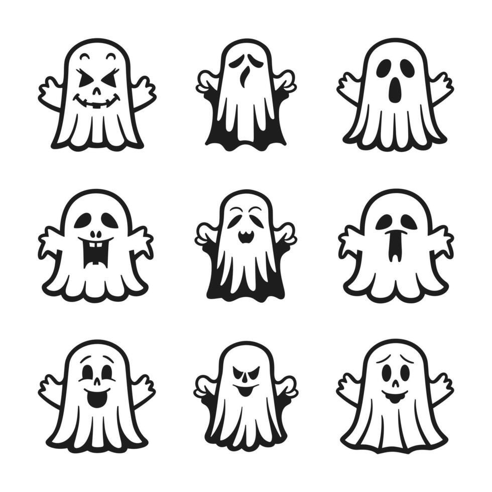 A set of halloween ghosts silhouette vector