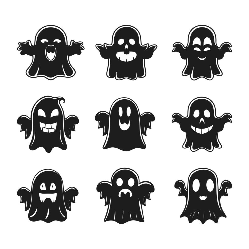 A set of halloween ghosts silhouette vector