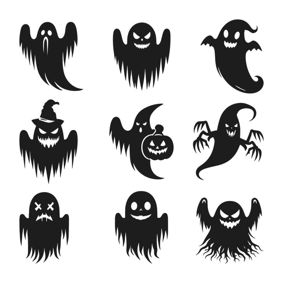 A set of halloween ghosts silhouette vector