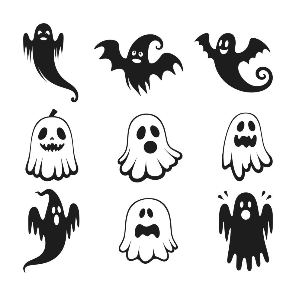 A set of halloween ghosts silhouette vector