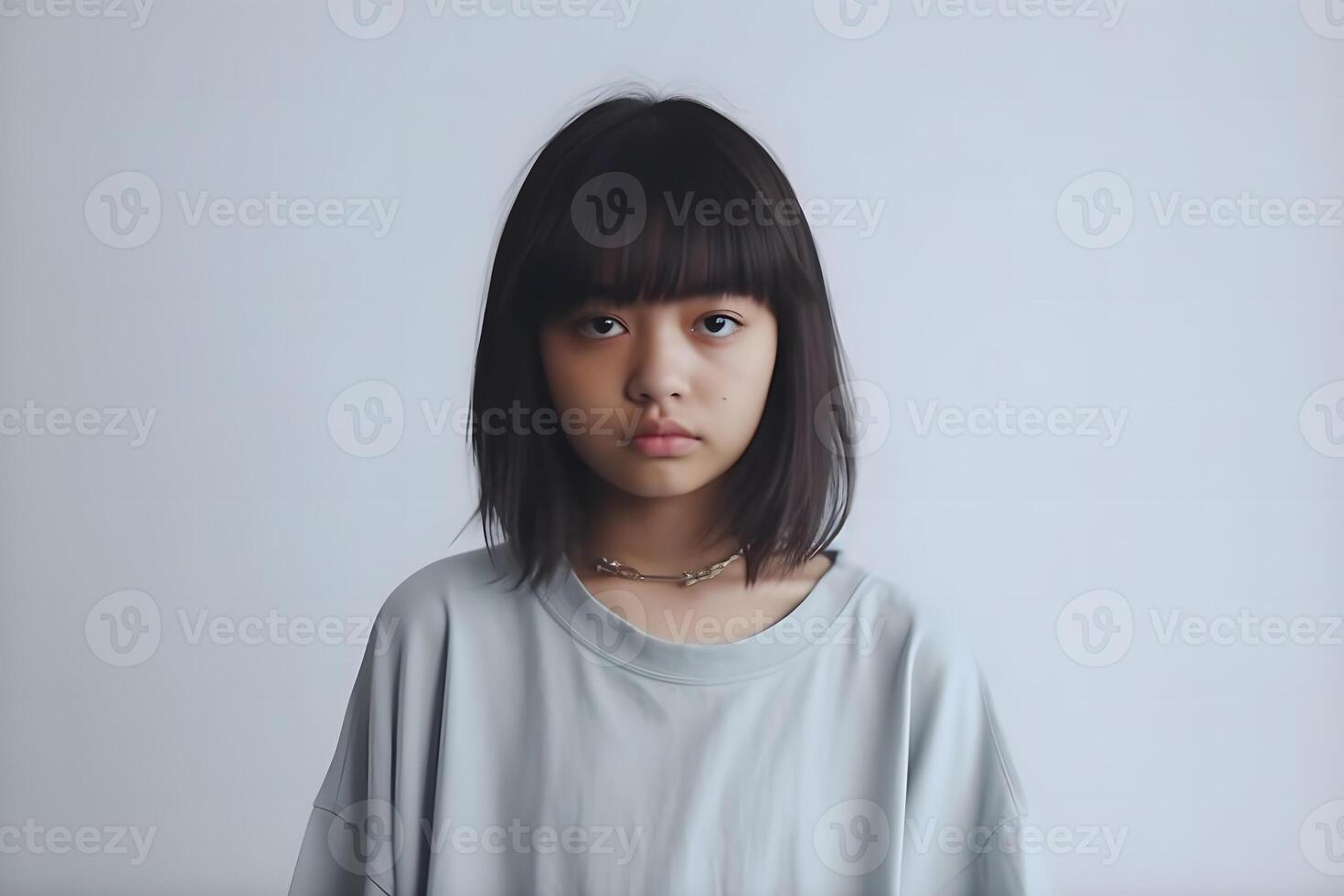 Young girl in t-shirt mockup. Neural network photo