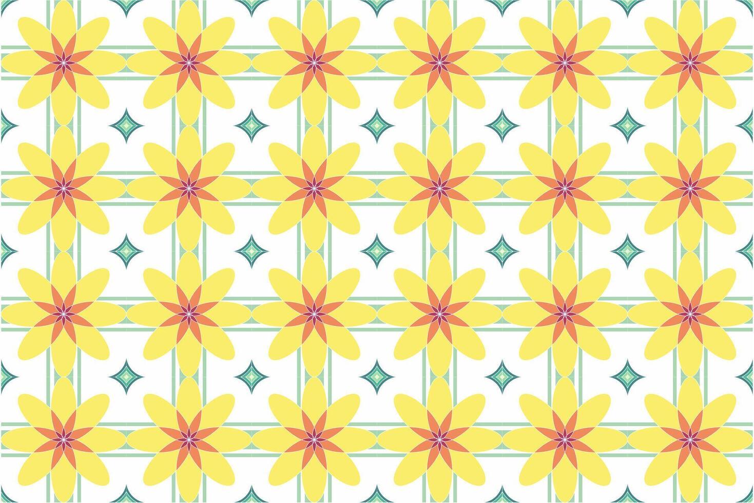 Sunny flower pattern tiles Seamless pattern vector