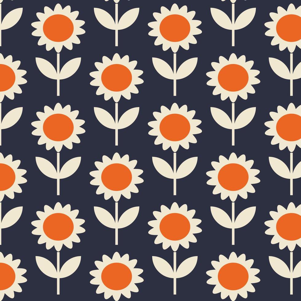 seamless floral pattern with flowers in retro scandinavian style vector