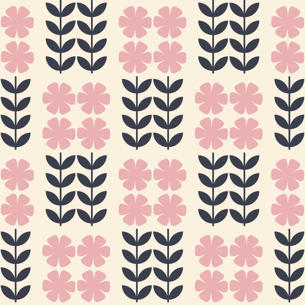 seamless floral pattern with flowers in retro scandinavian style vector