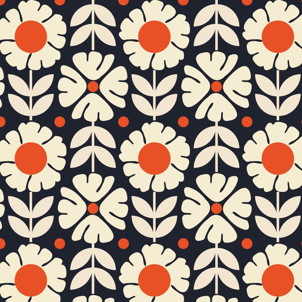 seamless floral pattern with flowers in retro scandinavian style vector