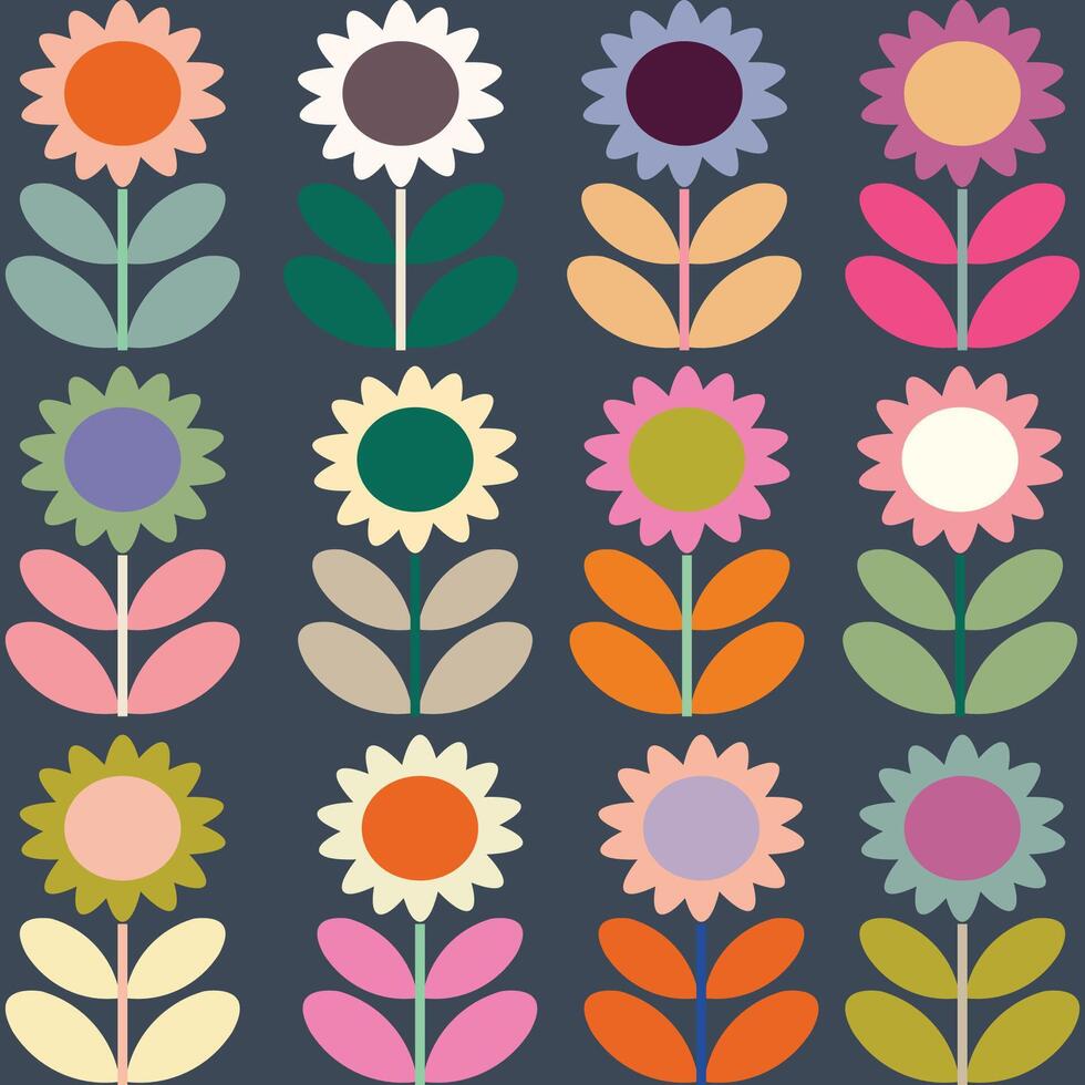 seamless floral pattern with flowers in retro scandinavian style vector