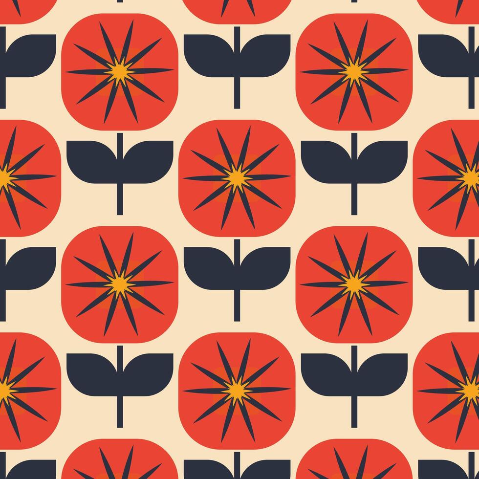 seamless floral pattern with flowers in retro scandinavian style vector