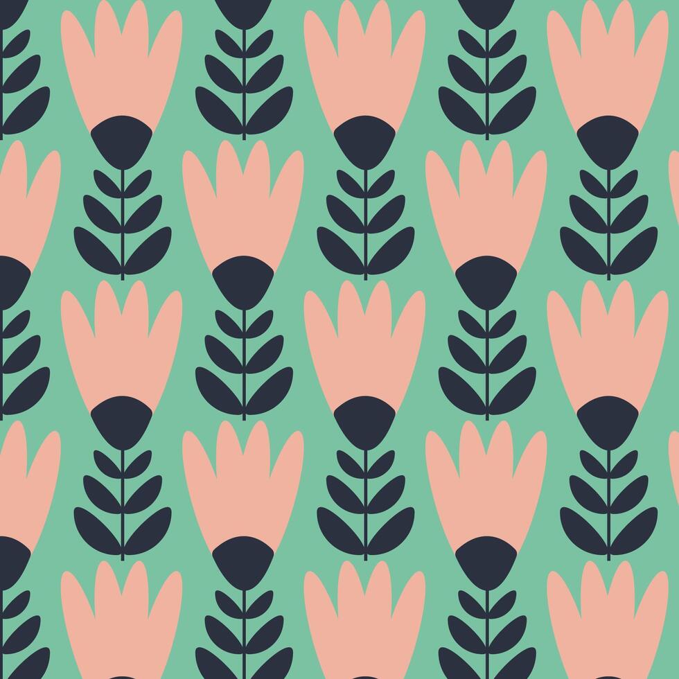 seamless floral pattern with flowers in retro scandinavian style vector
