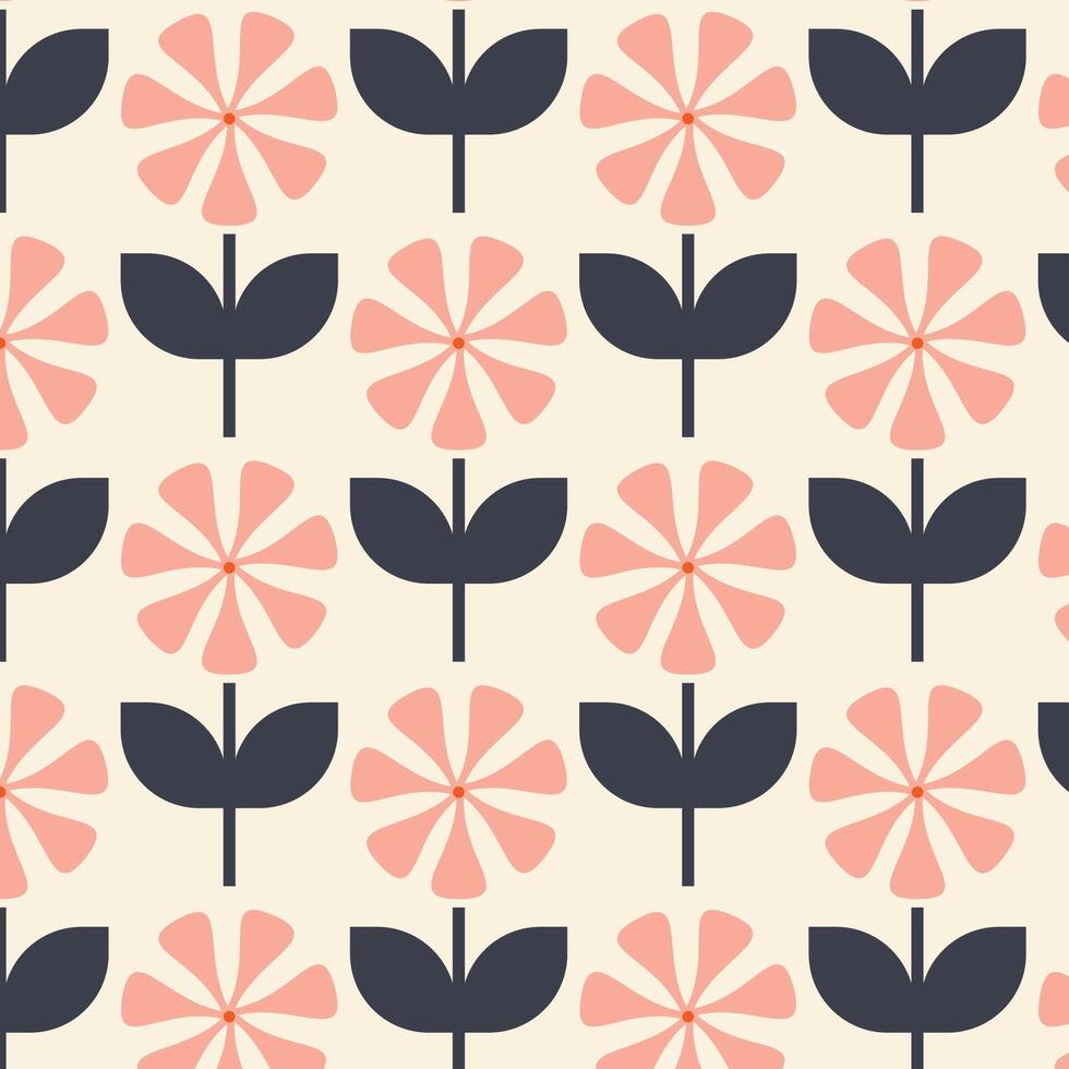 seamless floral pattern with flowers in retro scandinavian style vector