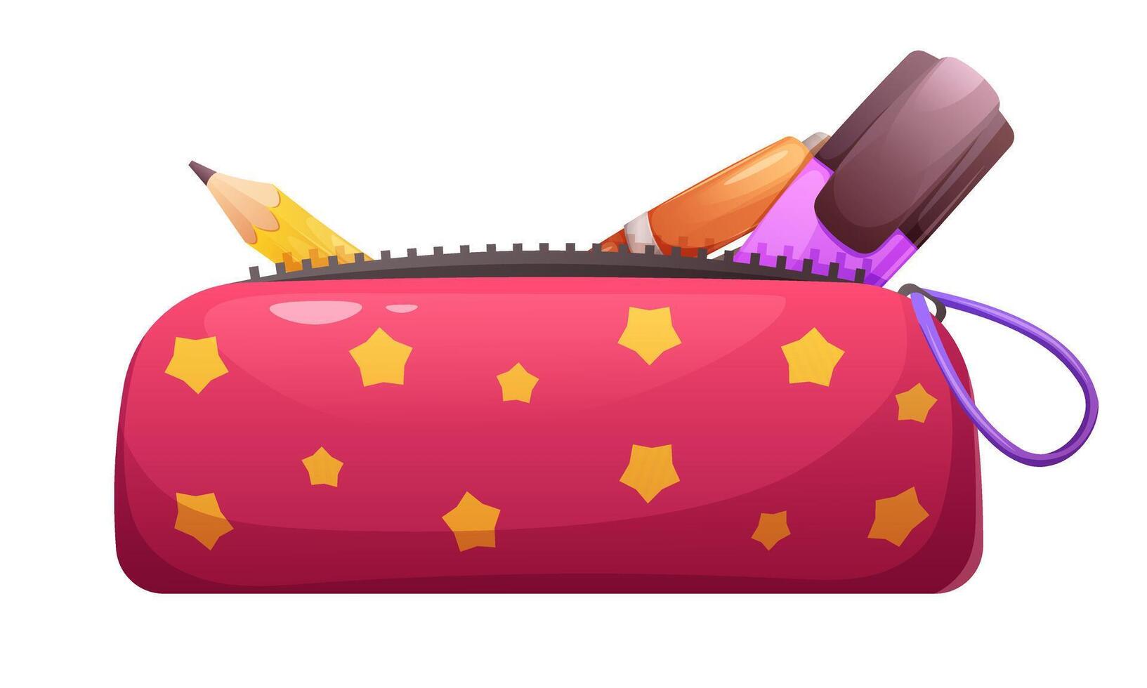 School pencil case with pencil, pen and marker. School stationery, children's tube. element on white background vector